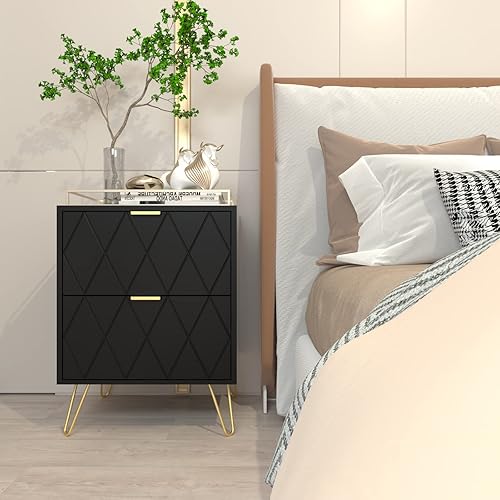 Miniatura 5 de Anbuy - Juego de 2 mesitas de noche grandes, color rosa, mesa auxiliar doble, mesita de noche con 2 cajones, doble mesita de noche con patas doradas