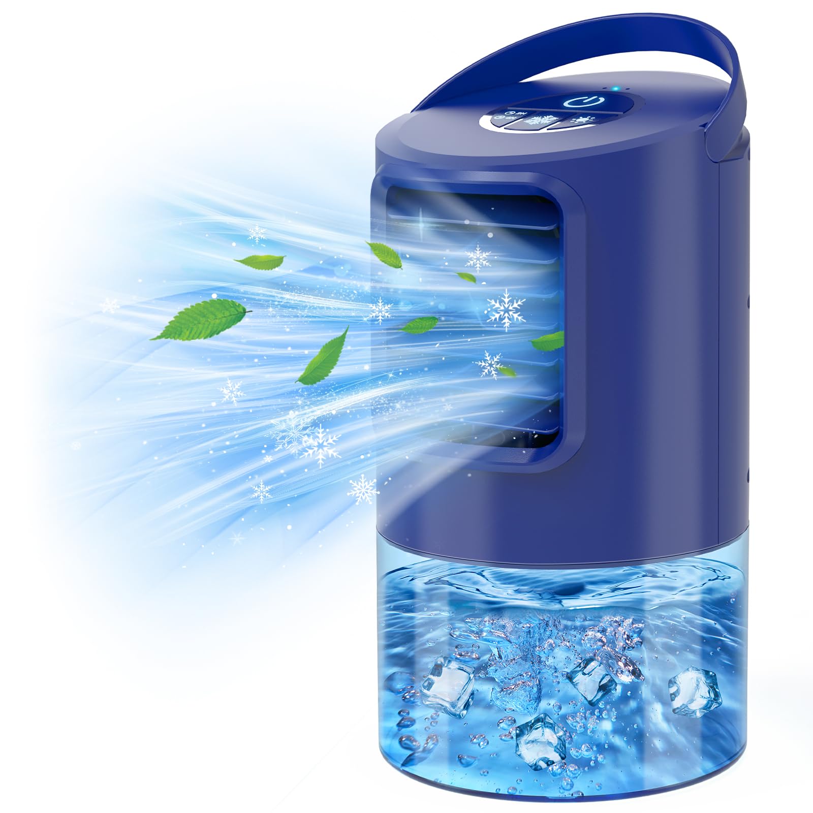 Raffreddatore d'aria blu 5 in 1 Condizionatore d'aria portatile con Raffreddamento ad aria, Ventilatore e Umidificatore 3 Livelli di Velocità, 7 Colori Illuminazione LED Silenziosa ed Efficiente