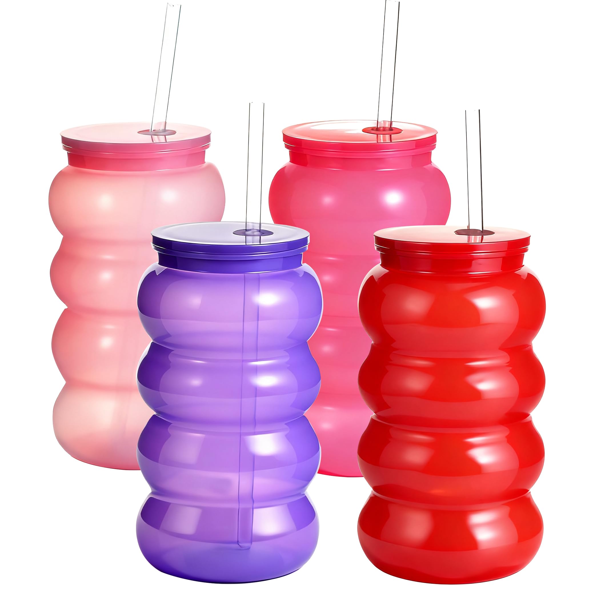 Yisituo 500ml Plastic Tumblers, 4 Pack Reusable Cups with Lids & Straws,BPA-Free & Dishwasher-Safe for Cold Drinks, Iced Coffee, Beer, Garden, Parties, Picnics (4, Bright)