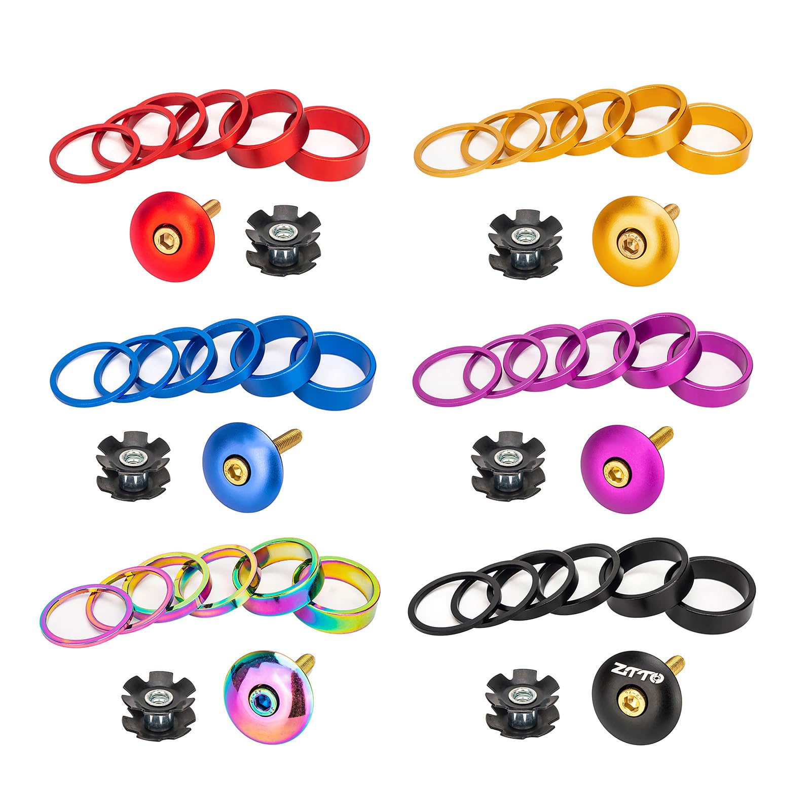 QHHVAIT Aluminium Alloy Bike Headset Spacer Bicycles Front Fork Stem Spacers Kits with Stem Top Cap, Long Bolts Headset Star Nut, 42g, Purple