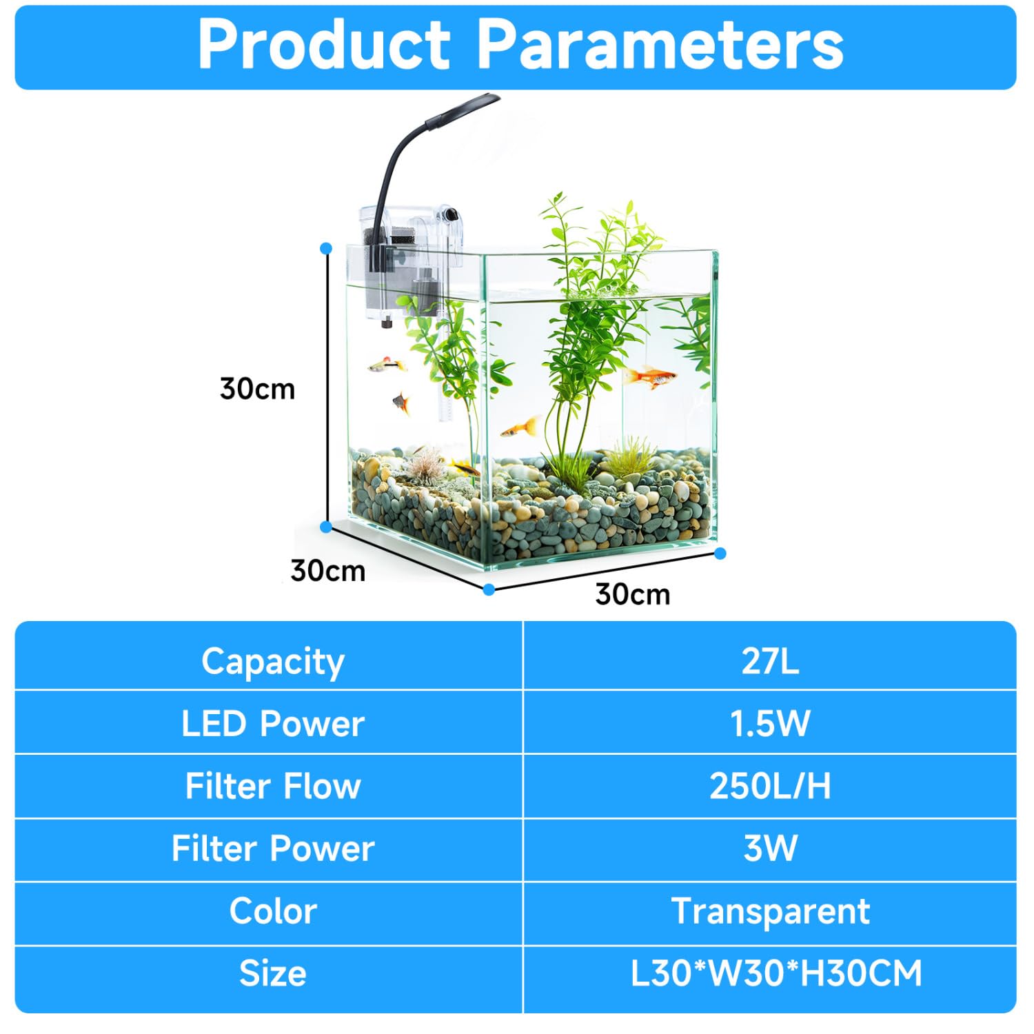 Nobleza - 27L Piccolo Acquario Completo con Illuminazione a LED e Sistema di Filtraggio Integrato, Vasche per Pesci