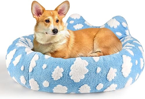 Cama para gatos y perros, cama extraíble y acogedora para gatos, lavable, redonda, bonita cama para perros con jacquard para gatos y perros pequeños