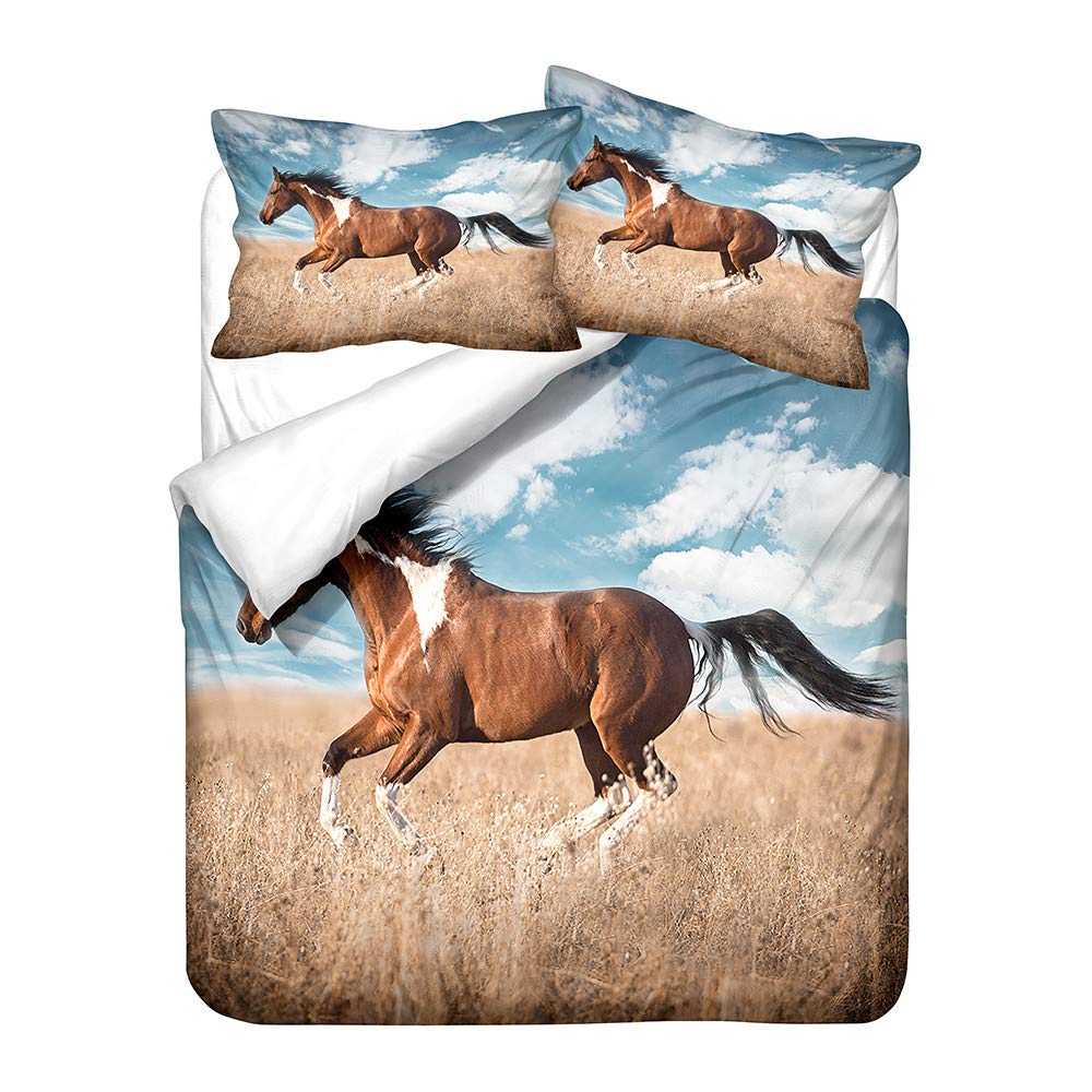 Funda nórdica de caballo marrón de 4 piezas para crear un dormitorio rústico y acogedor en camas 90 1