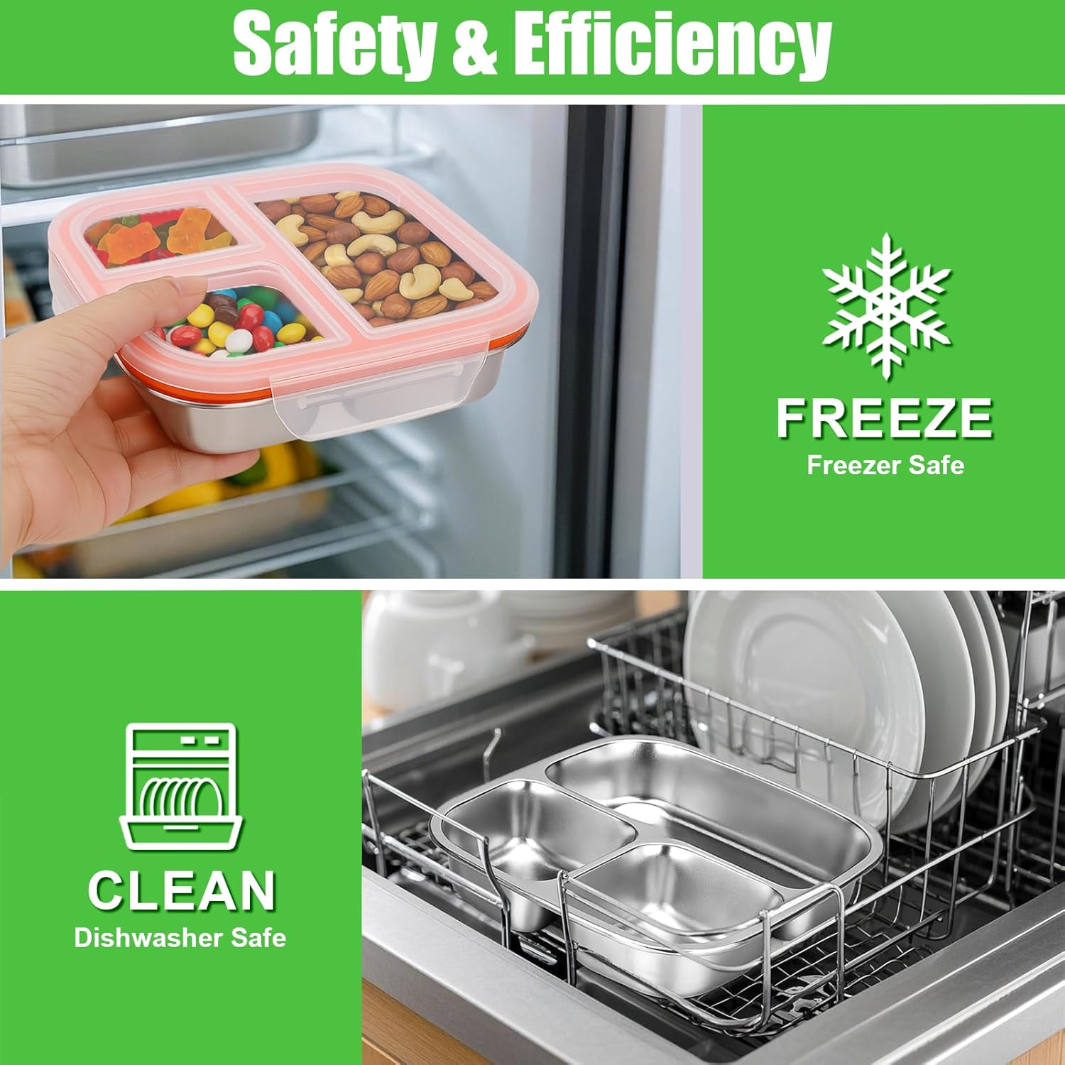 Palksky Snackle Box Container Stainless Steel, 2Pack Reusable Snack Bento Box with Lids, 3 Compartments Metal Food Storage Containers for Picnic, Travel - Image 7