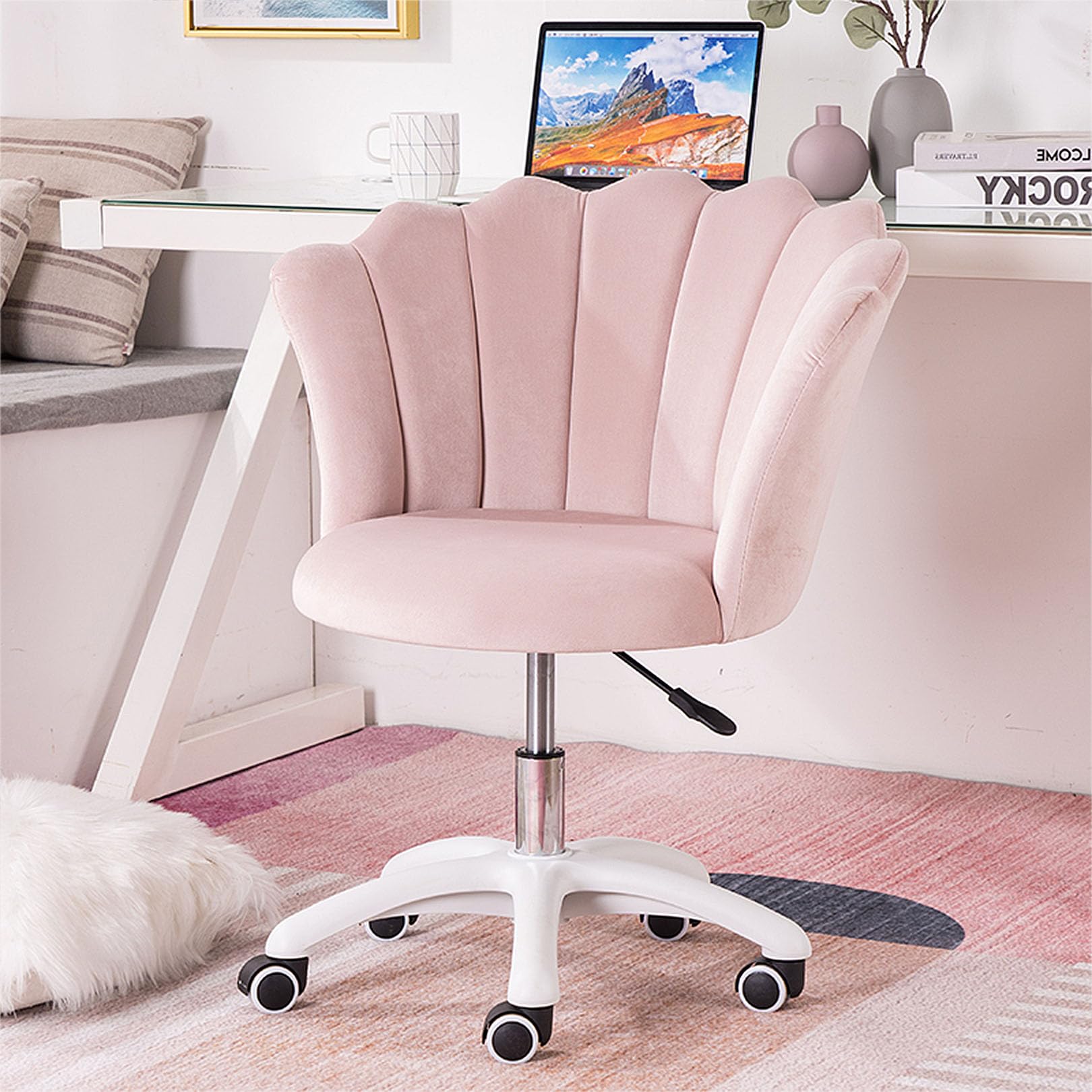 Chaise de bureau en velours moderne et pivotante pour chambre ou coiffeuse