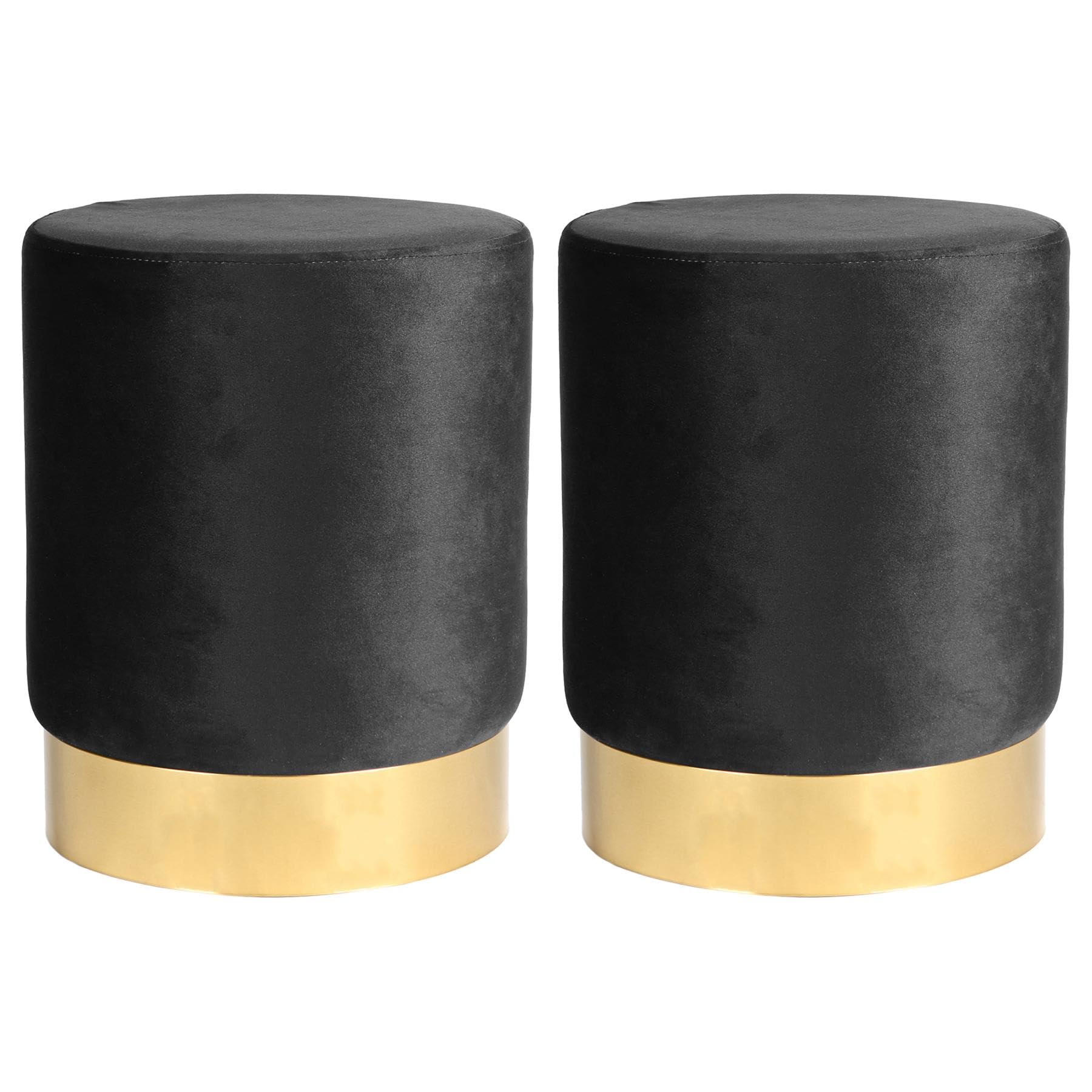 Harbour Housewares Velvet Round Foot Stools - Black with Gold Base - Pack of 2 - Small Modern Dressing Table Pouffe Footstool Vanity Seats Vanity Chairs Footstools for Living Room, Bedroom