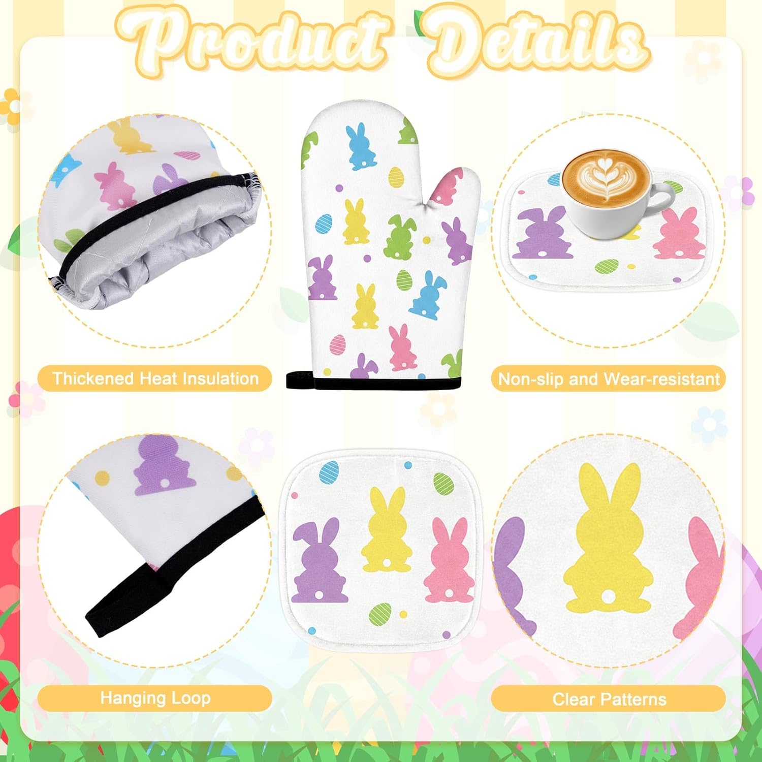 Tieshankao 10Pcs Easter Kitchen Decor Set Bunny Eggs Towels Pot Holders Oven Mitts Mats for Home Baking Gifts