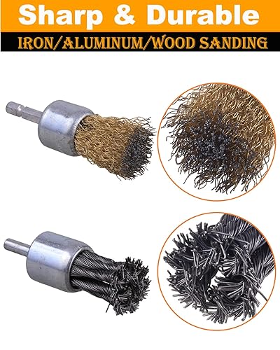Miniatura 10 de Juego de cepillos de alambre anudado de 3 pulgadas, 6 cepillos de alambre para taladro con vástago hexagonal de 14 pulgadas, accesorio de cepillo de