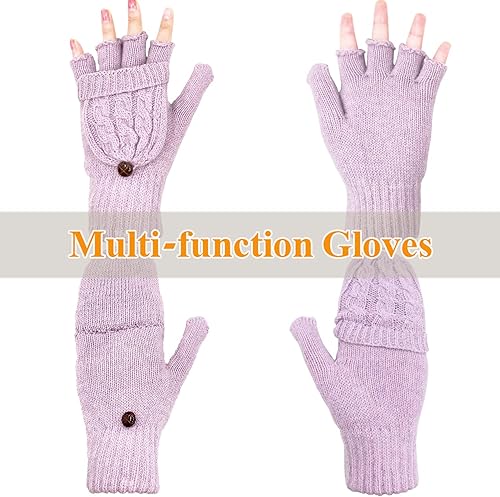 Miniatura 83 de Beurlike Guantes de invierno para mujer, de lana cálida, a prueba de viento, convertibles, sin dedos Negro