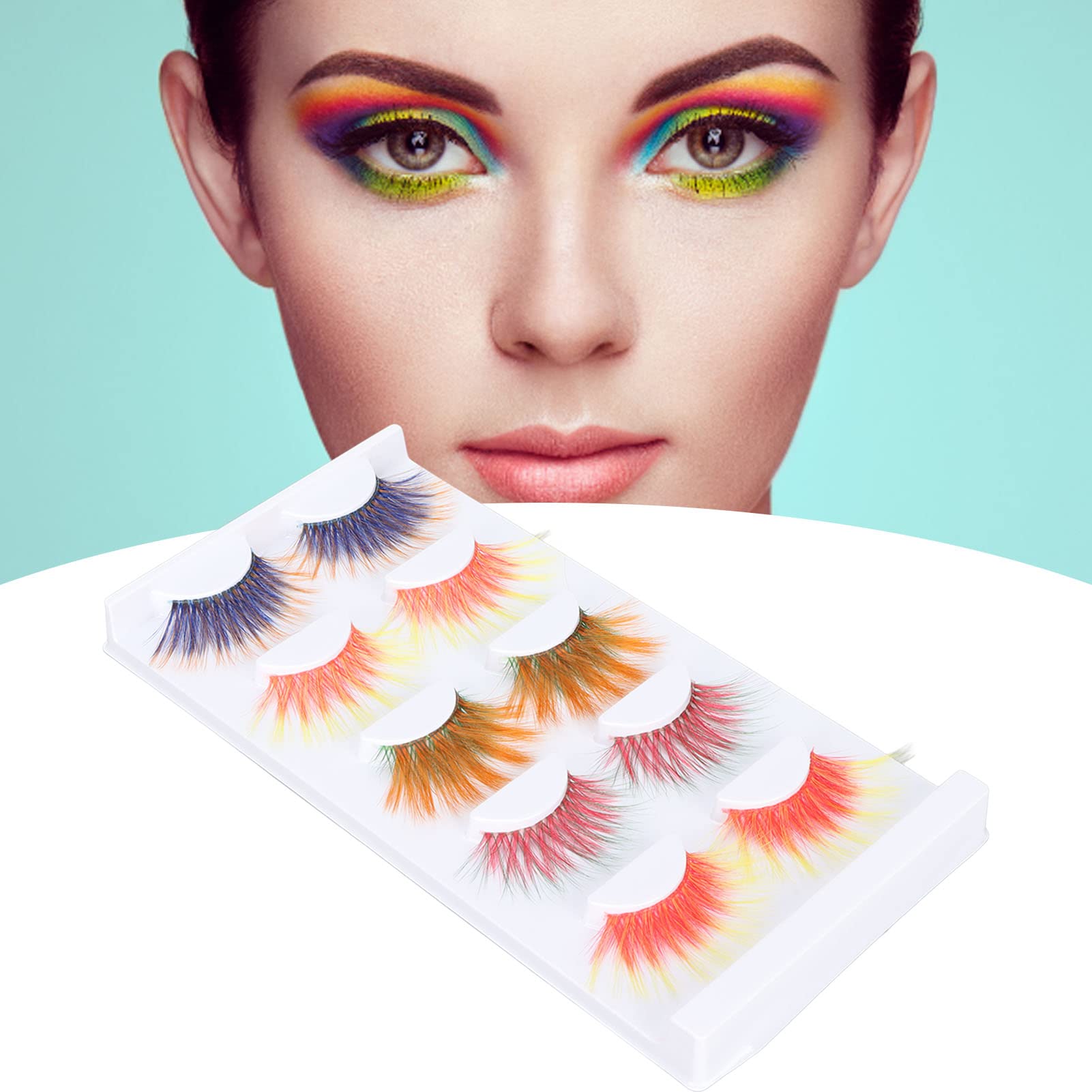 Fake Eyelashes, 5 works Colorful Eyelashes, 6D Gradient Long Curled Soft Colored False Eye Lashes, Red, Blue, Purple - Image 2