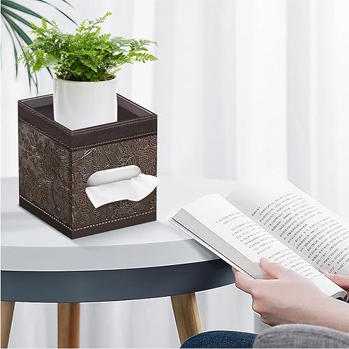 Miniatura 4 de YAPISHI Funda para caja de pañuelos con bandeja de almacenamiento, soporte decorativo de piel sintética, soporte decorativo para pañuelos de baño,