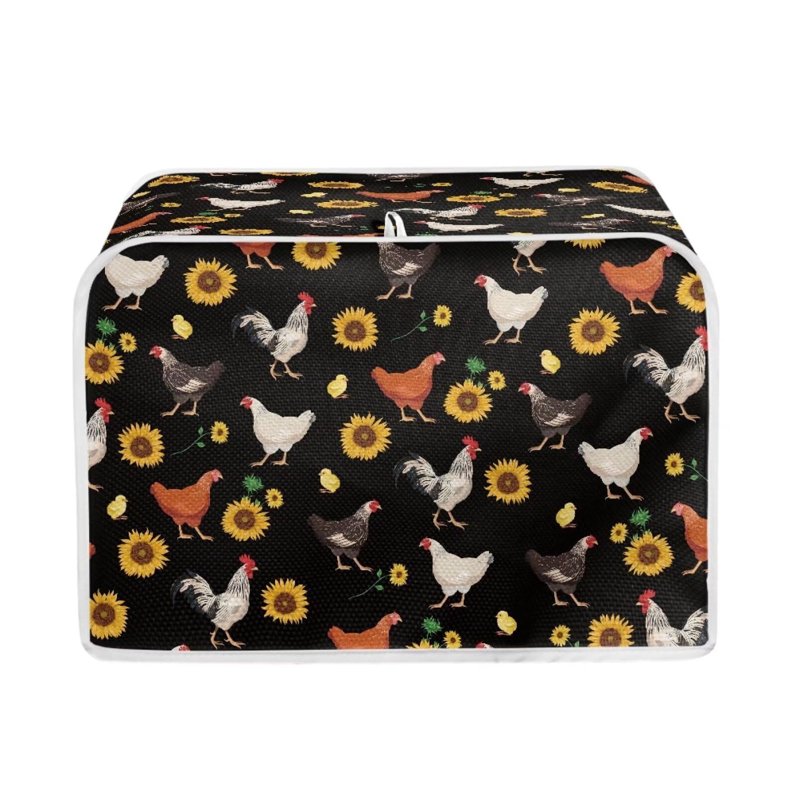 JEOCODY Sunflower Rooster Toaster Oven Covers for Kitchen Quilted Four Slice Toaster Appliance Dust-proof Cover For Kitchen Small Appliance Dust Cover and Fingerprint Protection