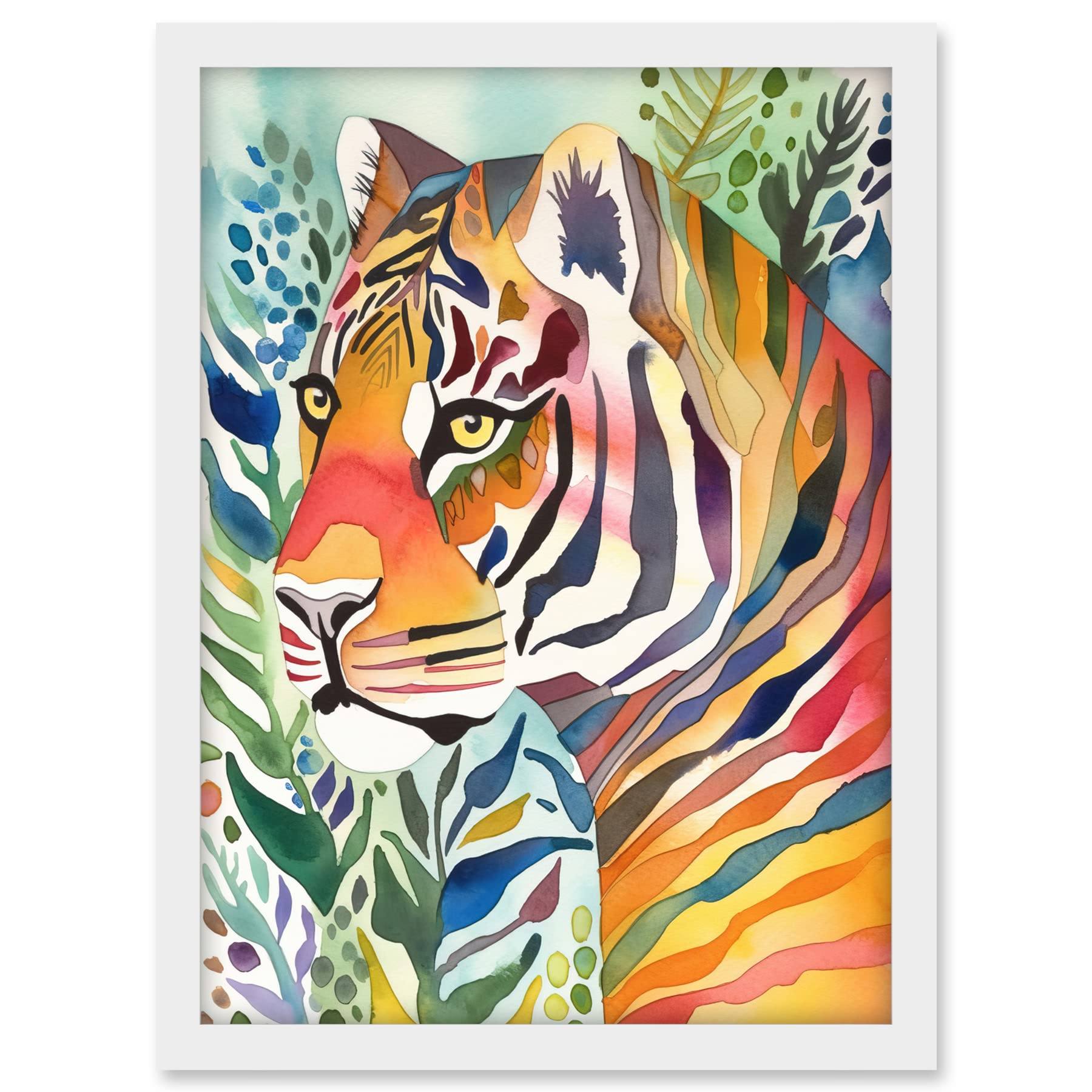 Artery8 The Hidden Tiger Folk Art Artwork Framed A3 Wall Art Print