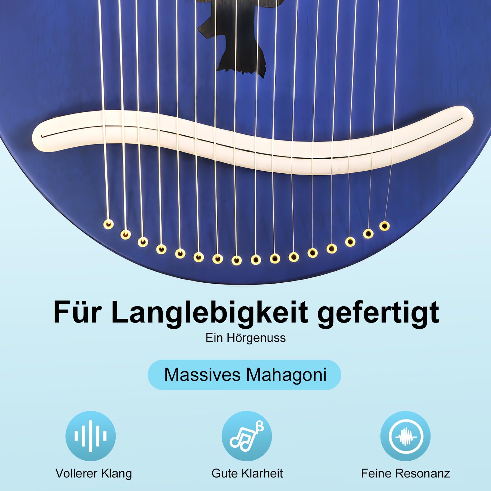 Lyre Arpa Strumento Piccola Arpa Lira 16 Corde, Lira Arpa Mogano 16 Corde con chiave a accordo, Eccellente qualità del suono, ideale per bambini e principianti.