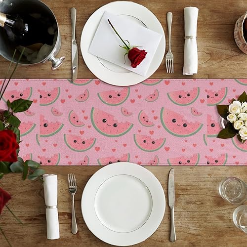 Miniatura 4 de Bonito camino de mesa rosa sandía estilo lino de 13 x 36 pulgadas, camino de mesa rústico de granja, decoración de mesa de cocina, comedor, boda,