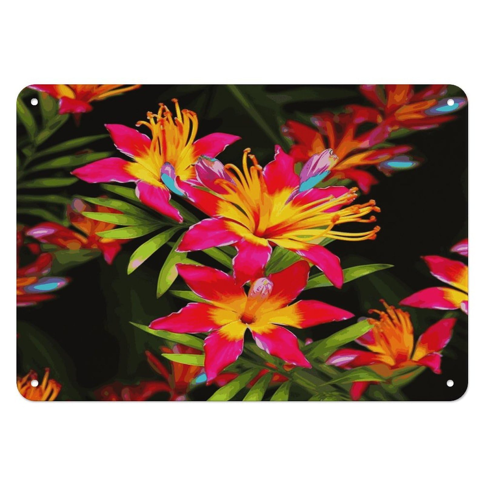 Btcowzrv Style Hawaiian Colorful Flower Metal Sign, 5.5" X 7.9" Tin Wall Decor, Wall Art Plaques For Home Wedding Decor Room Living Room Decoration