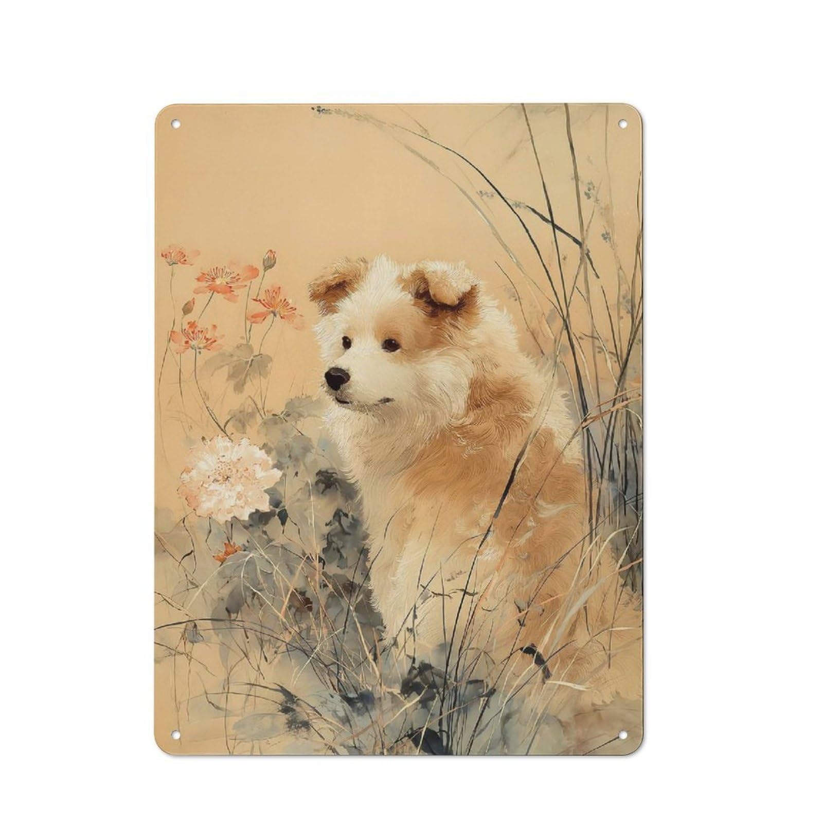 Junmoney Painting Of A Dog In A Meadow Metal Gift Sign 40X30cm, Retro Home Wall Decor For Home, Shop, Pub Or Studio Wall