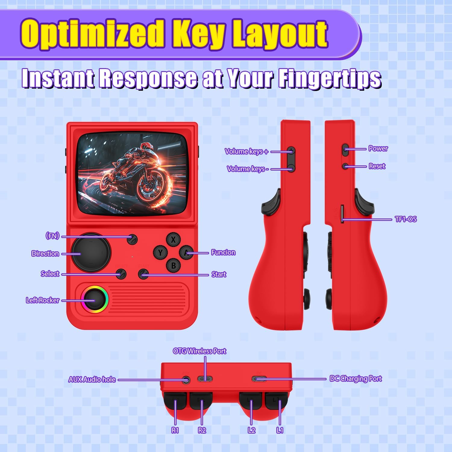 R36T Retro Gaming Console, 3.5'' IPS Screen CRT-Inspired, Handheld Game Console with 18000+ Classic Games Supports WiFi Networked Fighting and OTG, 3500mAh Battery, with Portable Case(Red 64GB) - Image 9