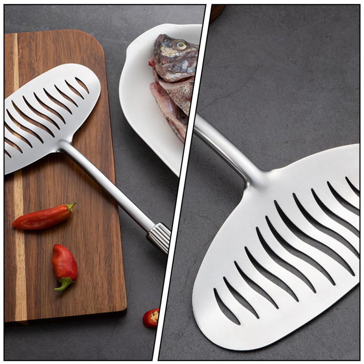 Espátula de Acero Inoxidable para Cocina Mango Cómodo y Contacto Directo Alimentos, Pala Ancha para Barbacoa y Uso Diario en Cocina Profesional