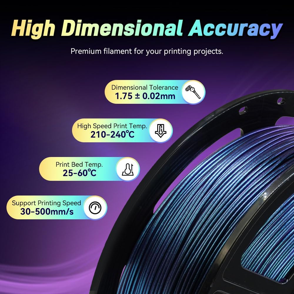 FLASHFORGE Chameleon Gradient Rapid PLA Filament Burnt Titanium & Nebula Purple, High Speed PLA Filament 1.75mm Max 500mm/s Fast Printing, Displays Shimmering Effects from Various Angles and Light