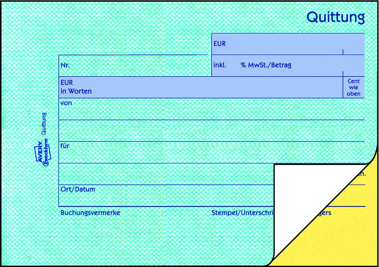 AVERY Zweckform 1736-10 Quittungsblock (A6 quer, 2x40 Blatt, mit Durchschlag, fälschungssicher, inkl. MwSt., für Deutschland und Österreich) 10er-Pack, weiß/gelb