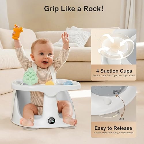 Miniatura 4 de Asiento de baño para bebés de 6 meses en adelante, asientos de bañera para bebés sentados con taza de enjuague, antideslizante, cómodo, esenciales