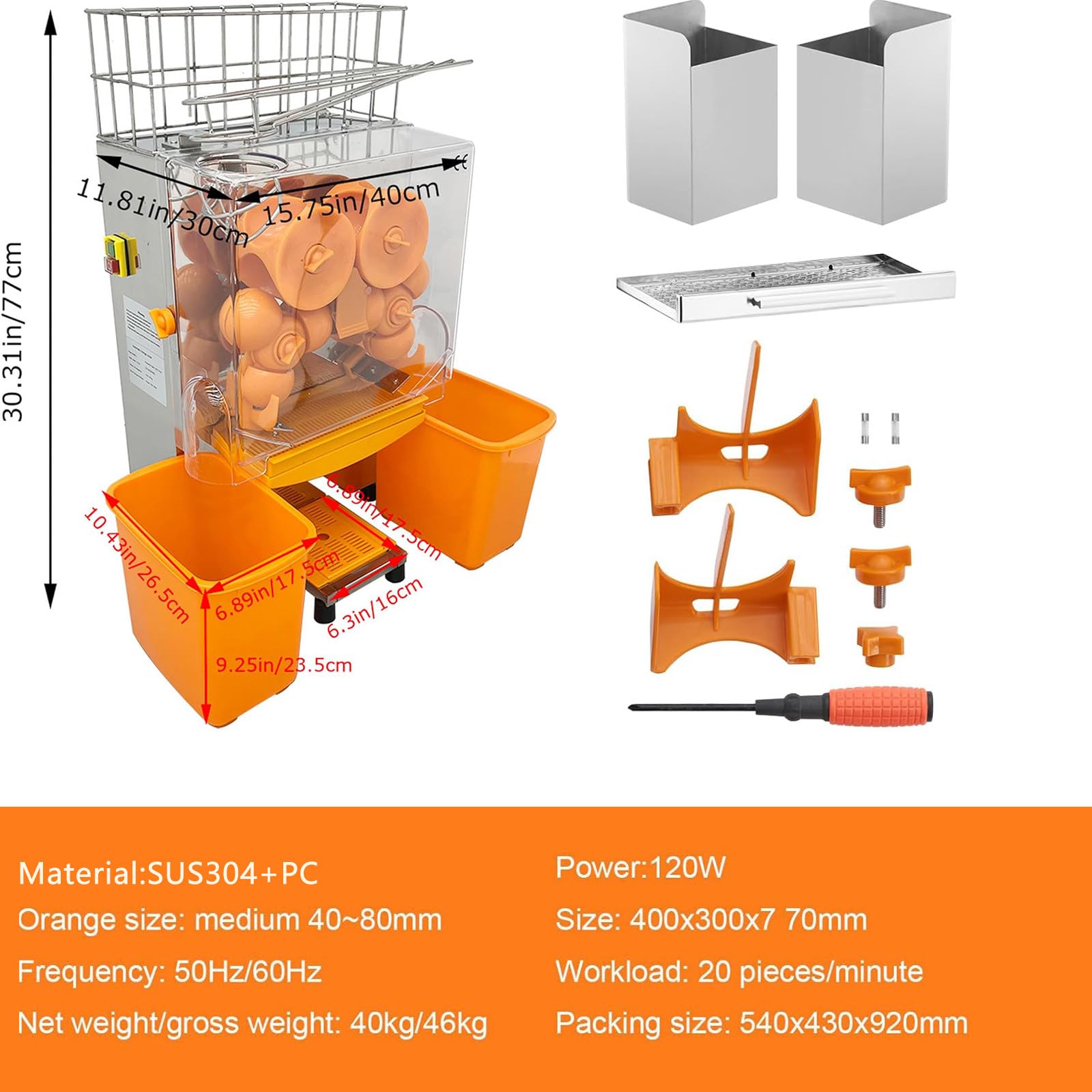 Exprimidor Cítricos Eléctrico Comercial,e-xtractor automático zumo naranja,sistema automático pelado filtrado,30 naranjas/minuto,2 cubetas recolectoras,e-xtraíble para limpieza,bajo nivel ruido