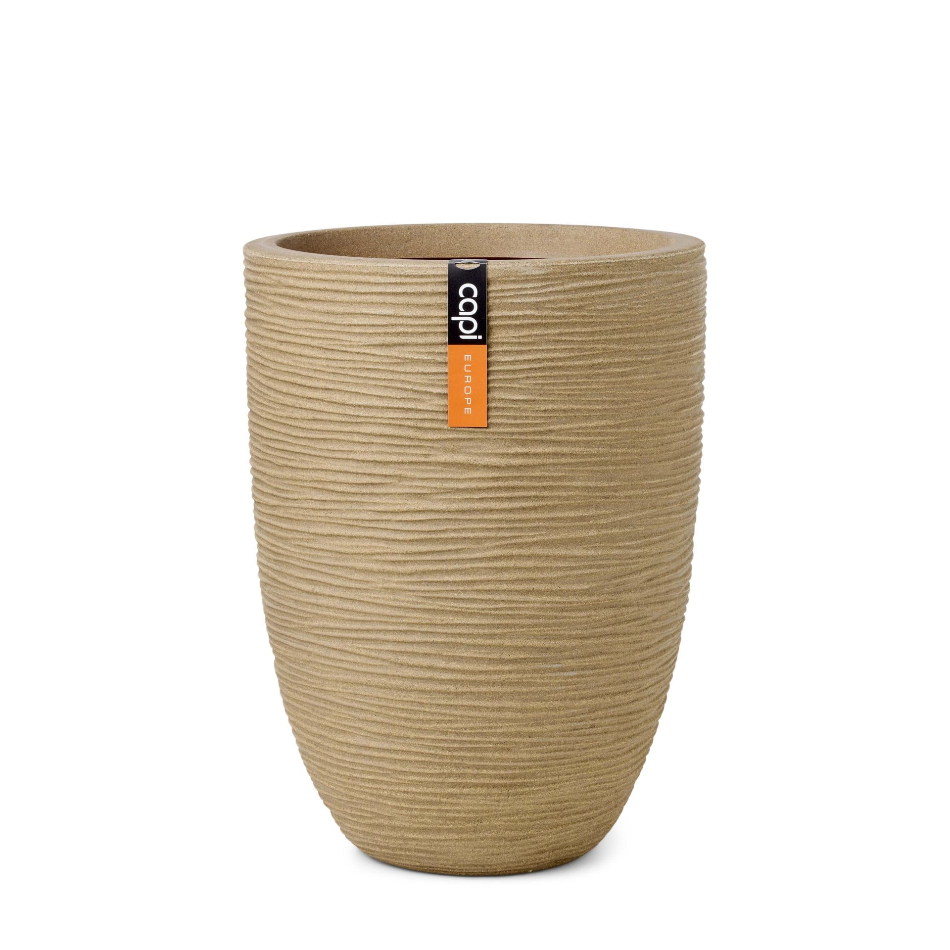 Capi Europe Rib - Beige - Vase Elegant Low Rib Nl - 34X46 - Beige - Opening Ø27 - Pot For Indoor And Outdoor Use - Shatterproof - 100% Recyclable - Kber782