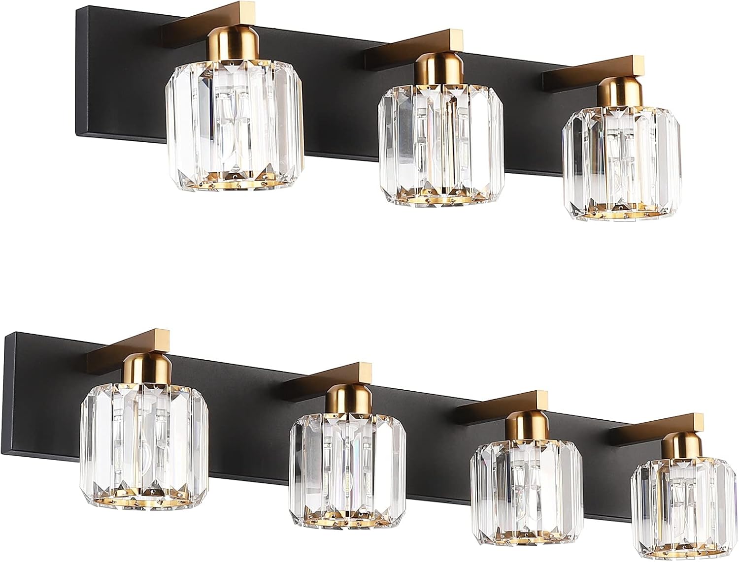 Aipsun Crystal Vanity Light Black Modern Vanity Lighting Fixtures 3 Lights with 4 Lights