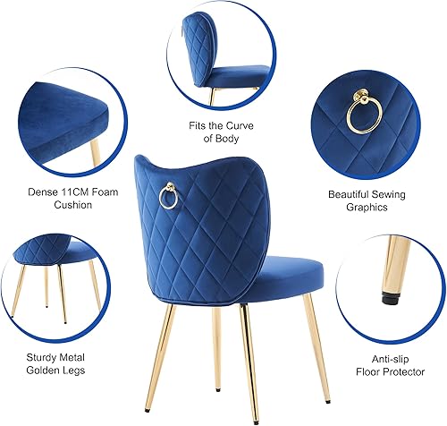 Miniatura 4 de RHYNZEE Sillas de terciopelo sin brazos para sala de estar, comedor con patas de metal dorado, silla auxiliar tapizada moderna de mediados de siglo
