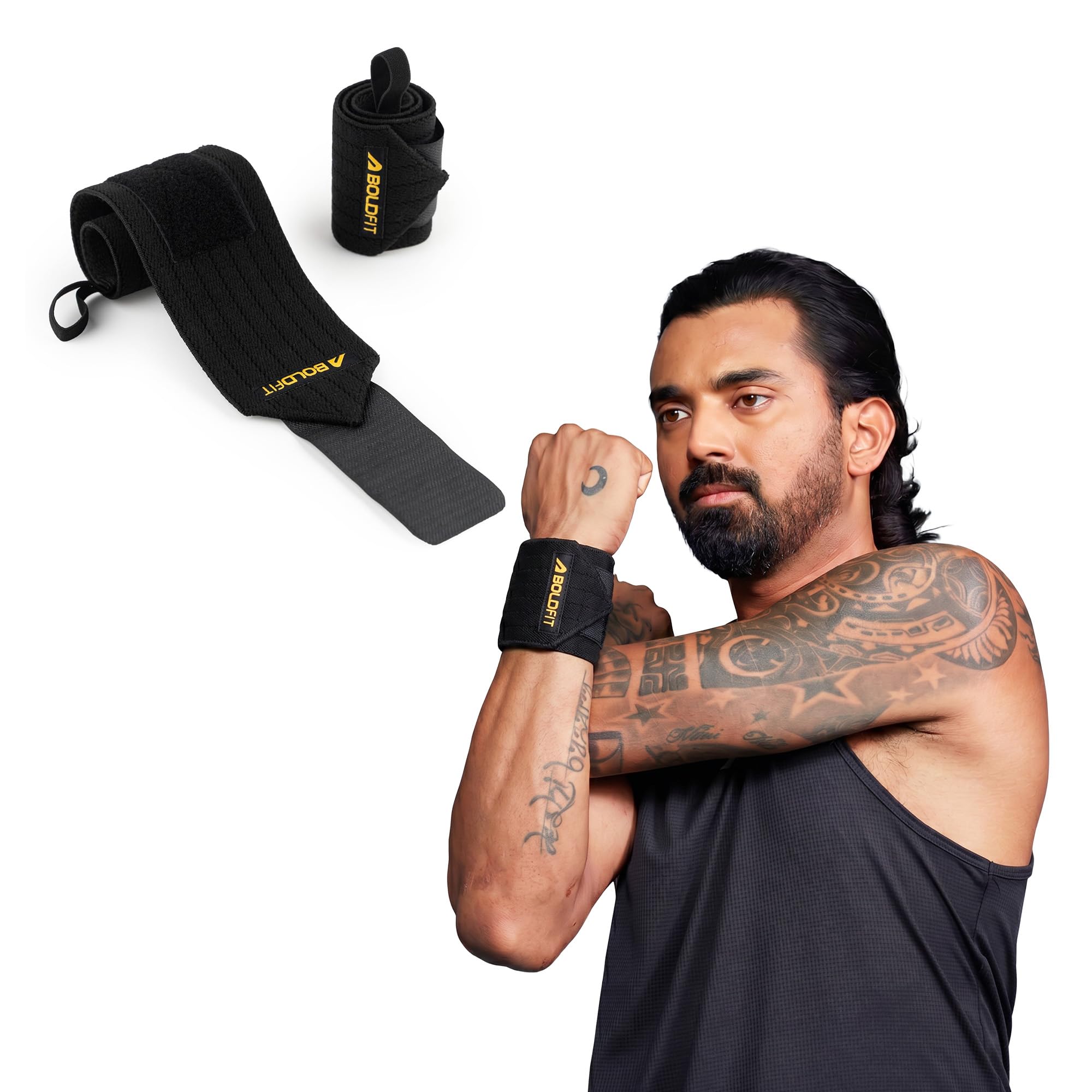 Boldfit Wrist Supporter for Gym Wrist Band for Men Gym & Women with Thumb Loop Straps - Wrist Wrap Gym Accessories for Men Hand Grip & Wrist Support Sports Straps for Gym, Weightlifting - Black-image-5