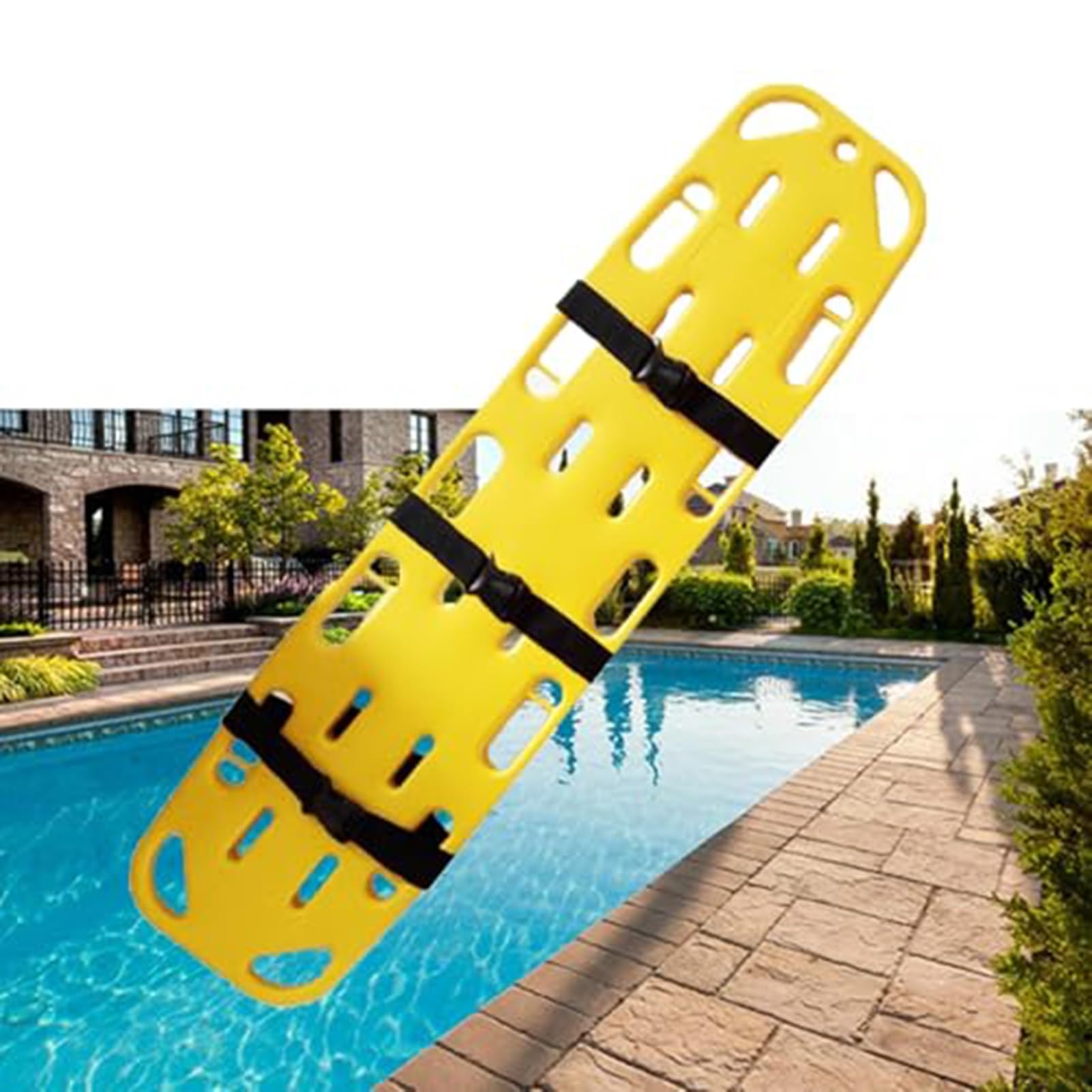 SGKOMN Folding Stretcher,Portable Swimming Pool Life-Saving Board, Emergency Rescue Spine Boards One-Piece Molding with 3 Seat Belt, Water Floating Stretcher First Responder Backboard, Yellow