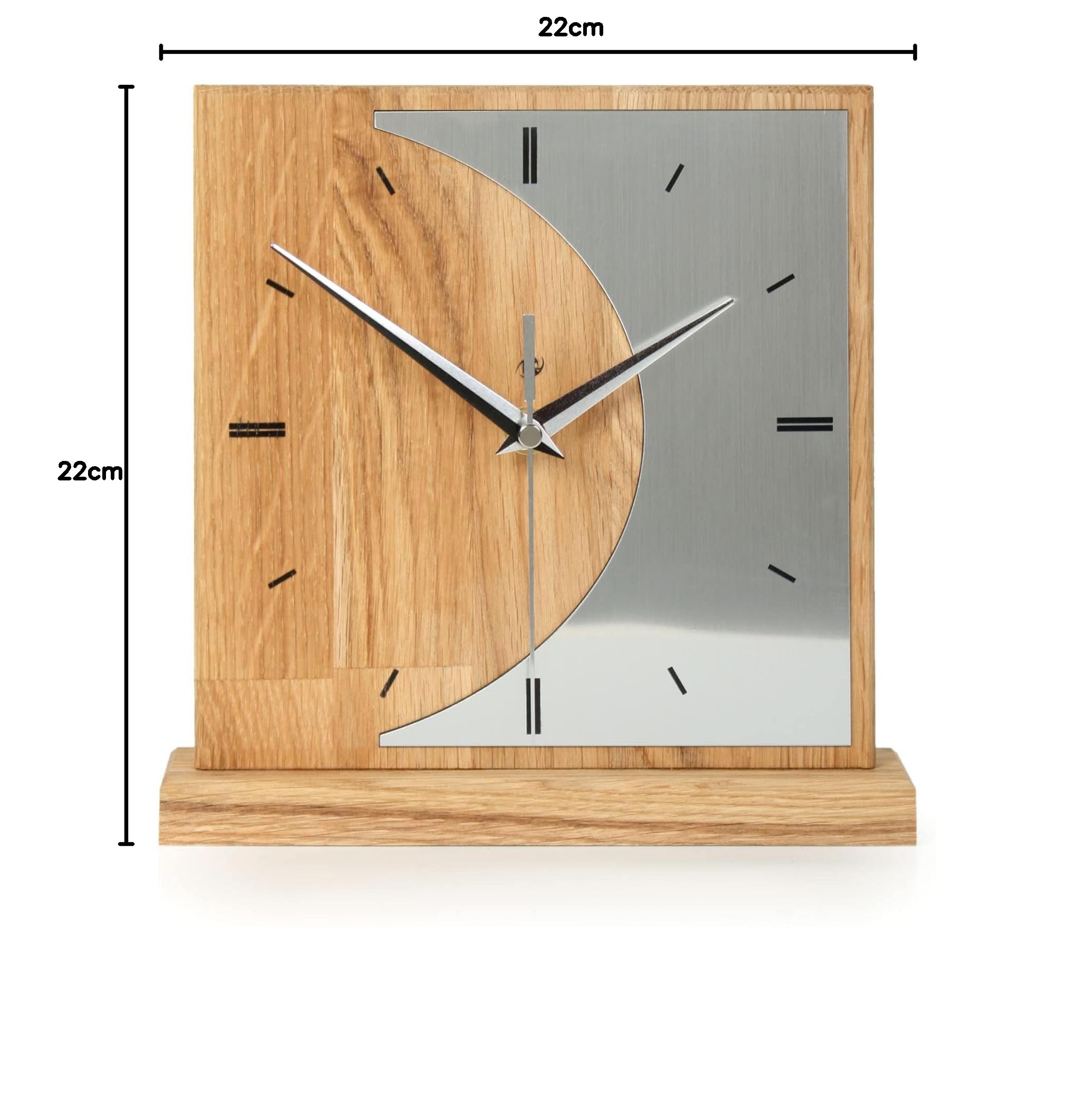 Kreative Feder Designer-STANDUHR „Silvermoon“ aus Eichenholz – analoge TISCHUHR ohne Tickgeräusche (leises Funkuhrwerk, Eiche)