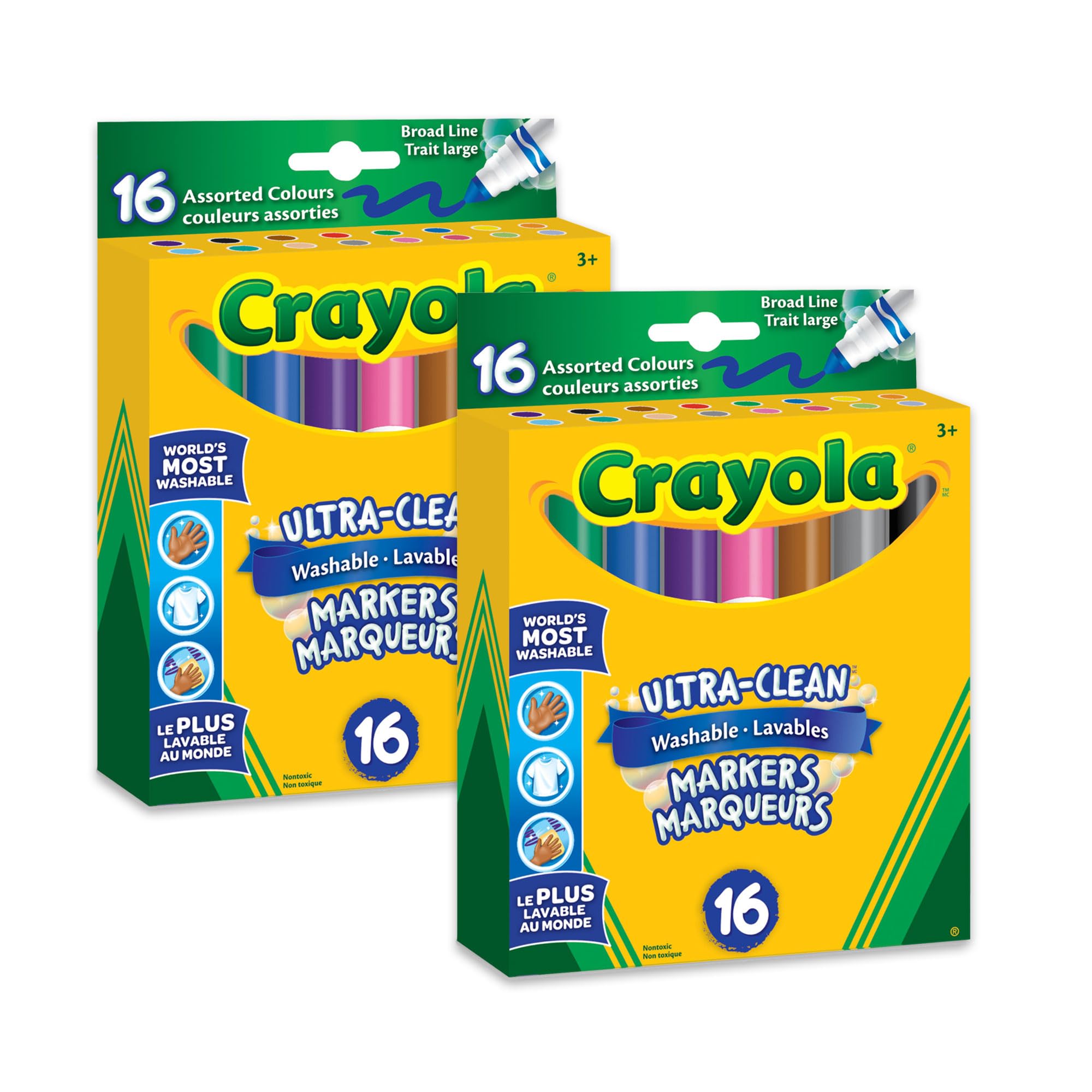 Crayola Ultra-Clean Washable Broad Line Markers (2 Boxes), Bulk Classroom Markers for Kids, 16 Colours, Teacher Must Haves Wishlist, Bulk School Supplies