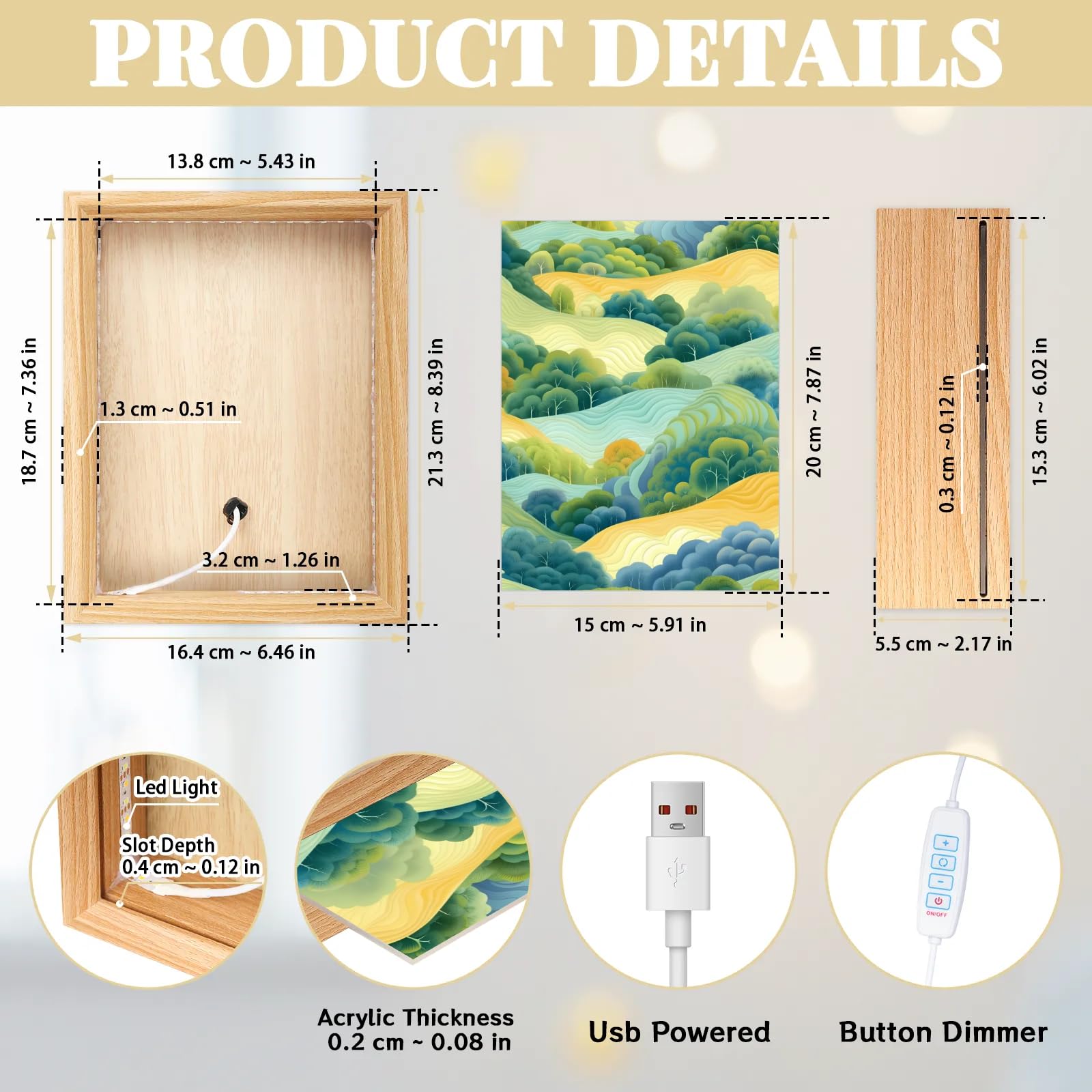 Light Up Painting, Colorful Forest Wall Art Picture Light Abstract Forest Light Up Desktop Art Frame, 10 Brightness, USB Powered, 3 Lighting Modes, Anxiety Relief Decor Gift for Bedroom Home