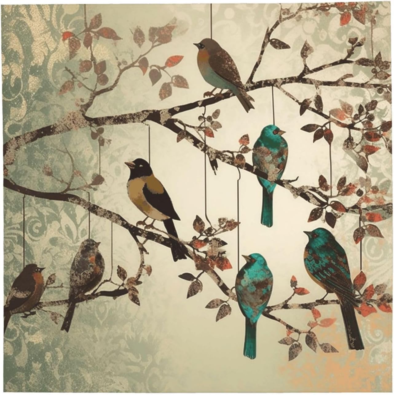 Cotton Bandanas 22x22 inches Birds on branches Square Scarfs for Men Women Novelty Headband Handkerchiefs