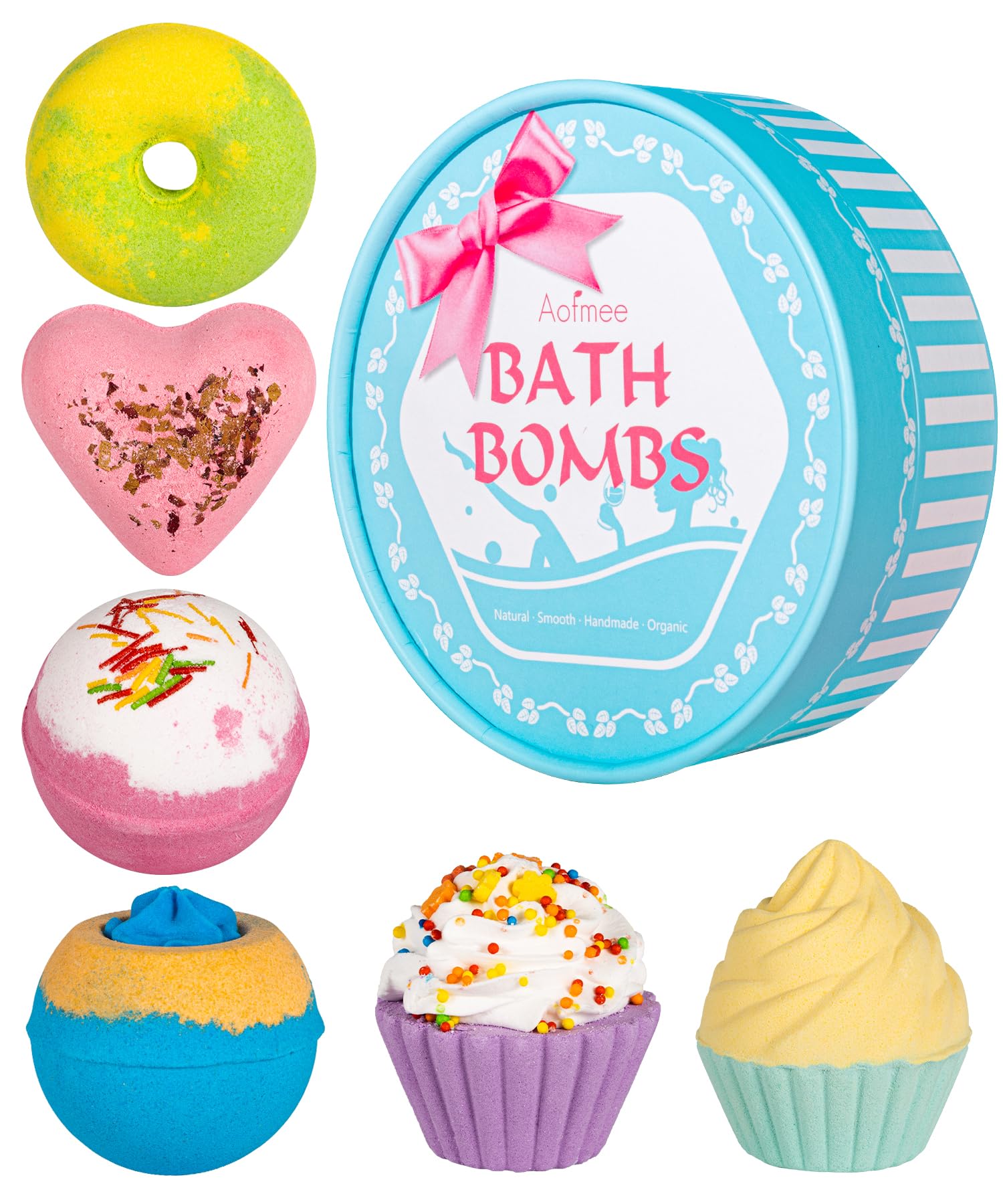 Aofmee Bath Bombs, 6 Natural Bath Bomb Gift Set for Women Kids Girls, Handmade Bathbombs for Bubble Spa Bath, Birthday Mothers Day Gifts Ideal for Her/Him, Wife, Girlfriend