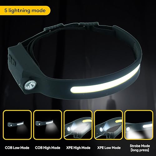 Miniatura 3 de Linterna frontal recargable, lámpara de cabeza de haz ancho de 230, sensor de movimiento LED recargable, faros delanteros de 5 modos para adultos,