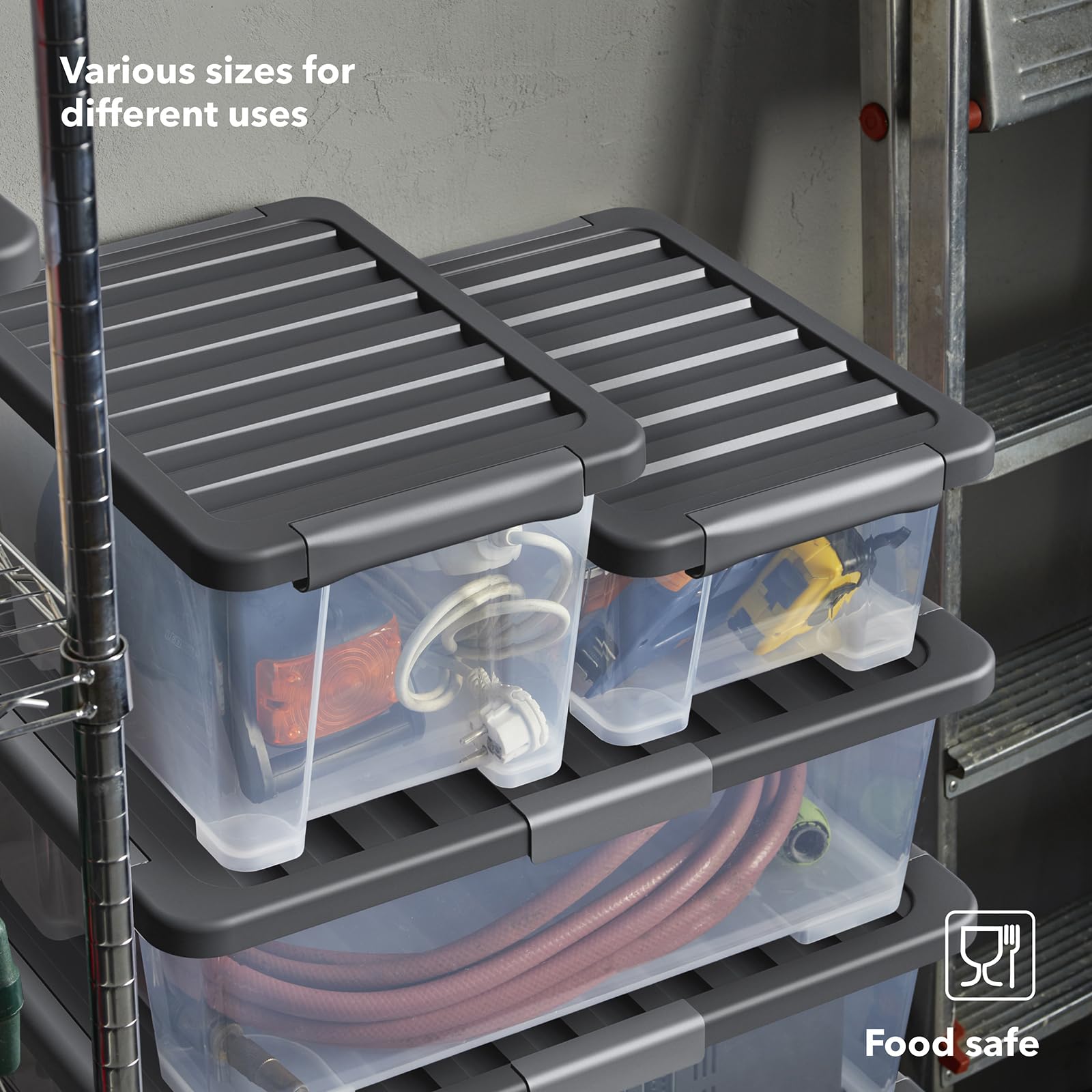 Rotho CORE Pro 4x Cajas de Almacenamiento Herméticas 15 l con Tapa | Contenedores apilables de 39,3x28,3x23 cm, cierre de seguridad con sello y código QR para gestión digital mediante App