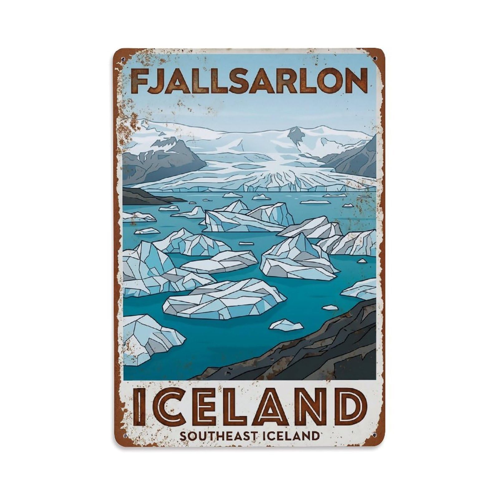 Vintage Travel Fjallsarlon Iceland Lagoon Metal Tin Sign