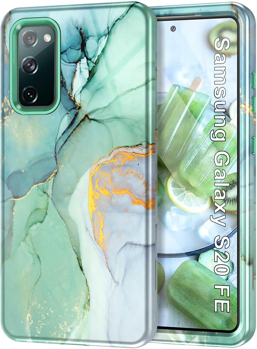 Btscase for Galaxy S20 FE 5G Case, Marble Pattern 3 in 1 Heavy Duty Shockproof Full Body Rugged Hard PC+Soft Silicone Drop Protective Women Girl Covers for Samsung Galaxy S20 FE, Green Btscase for Galaxy S20 FE 5G Case, Marble Pattern 3 in 1 Heavy Duty Shockproof Full Body Rugged Hard PC+Soft Silicone Drop Protective Women Girl Covers for Samsung Galaxy S20 FE, Green