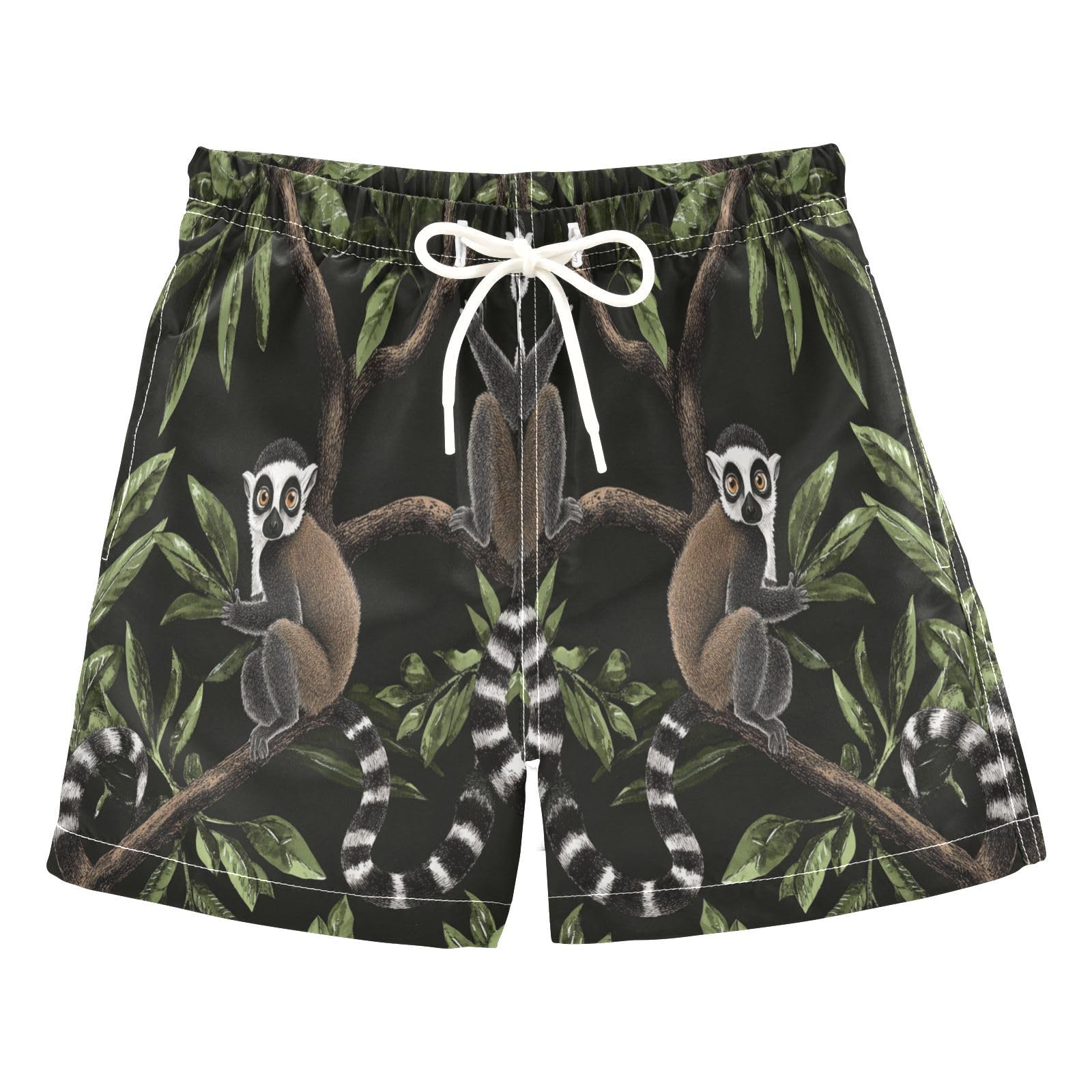 Jucciaco Boys Beach Board Shorts Lemur Black Real Animal Quick Dry Swim Trunk Swimwear for Kids