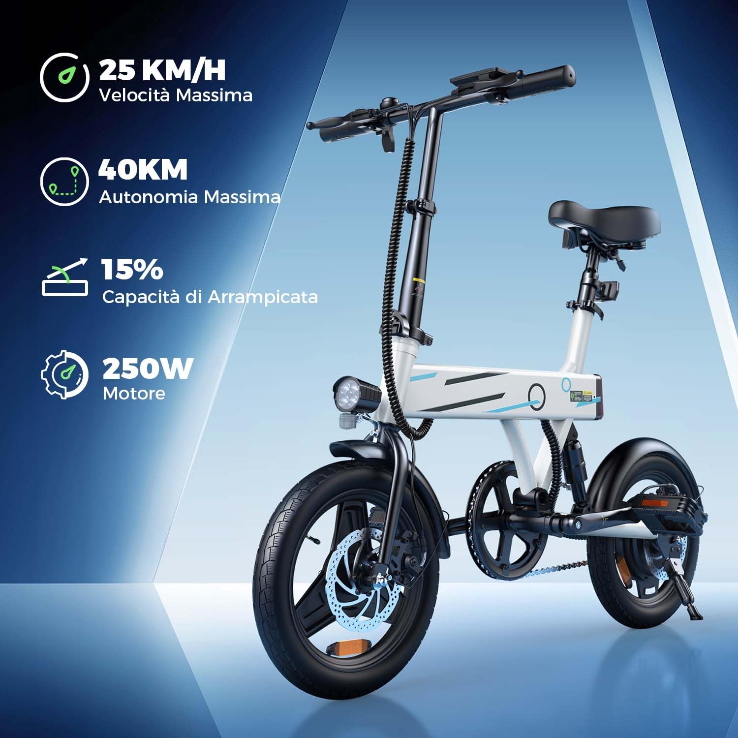 Finbike U1/EB1 Bici Elettrica Pieghevole, 14" Bici Elettrica da 280.8 WH Batteria, Autonomia di 40 KM, Motore 250W, E-Bike per Adulti E Adolescente, Carga 150kg, 10/15/25KM/H, Pendolarismo Quotidiano