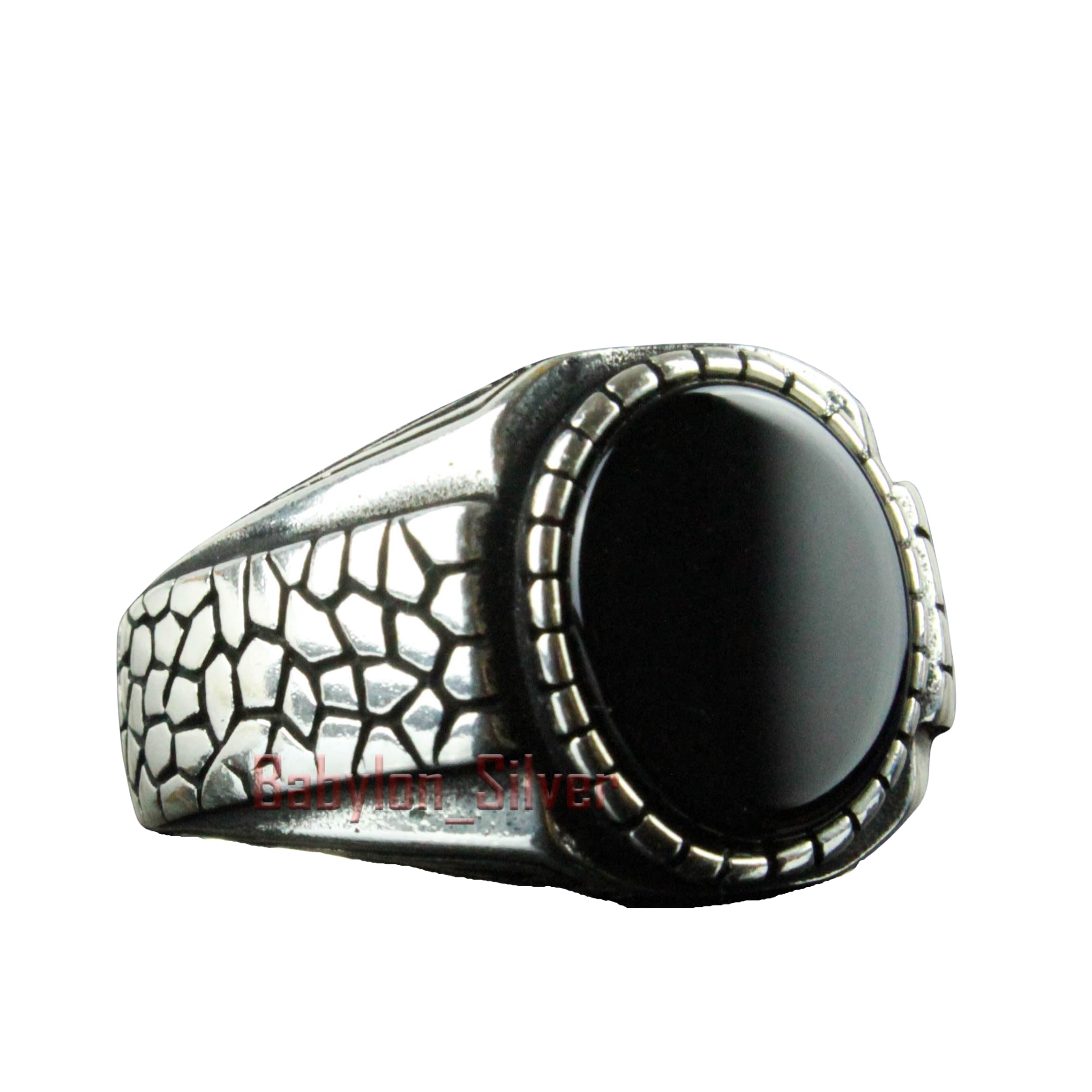 Genuine Solid 925 Sterling Silver Black Onyx Ring for Men