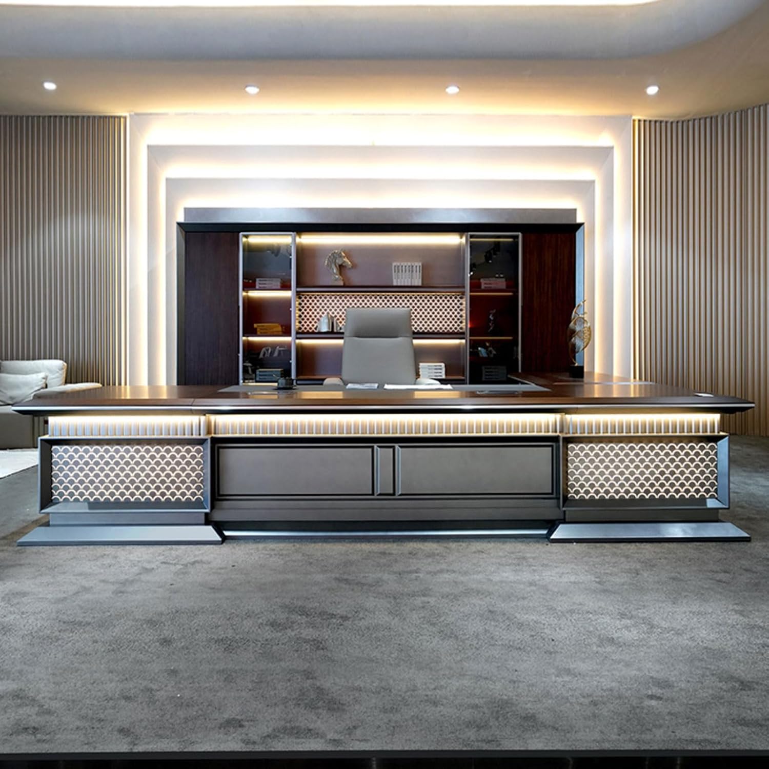 DLCQIJI L Shaped Desk, Wood Corner PC Gaming Table with LED