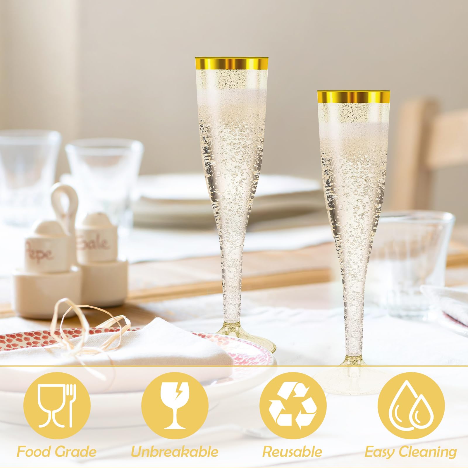 Bicchieri Da Champagne In Plastica 120ml - Eleganti, Resistenti, Riutilizzabili, Per Feste (60 Pezzi) - Foto 10