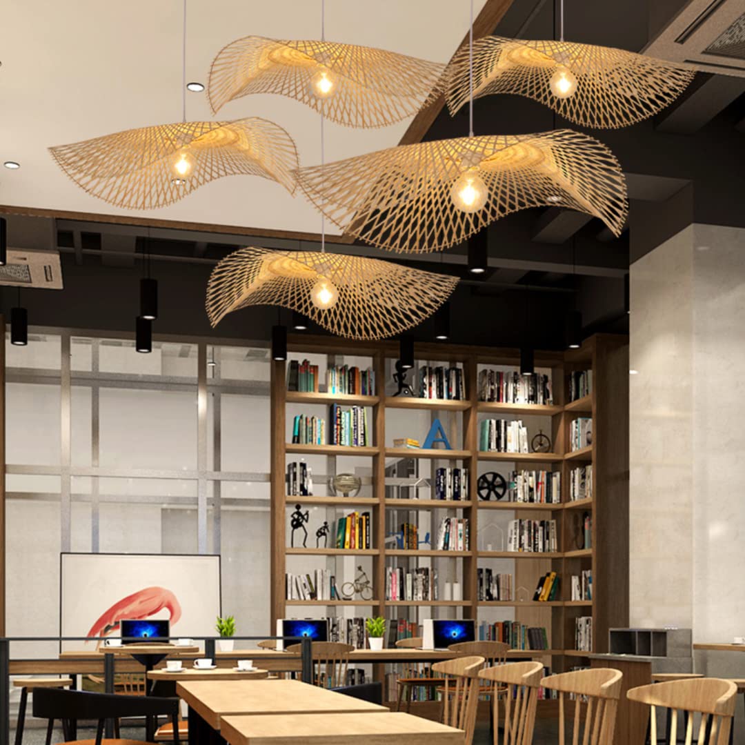 Lampada a sospensione in bambù intrecciata a mano Lampadario a cappello semplice Lampada da soffitto Lampadario in bambù naturale per sala da pranzo, sala da tè, ristorante