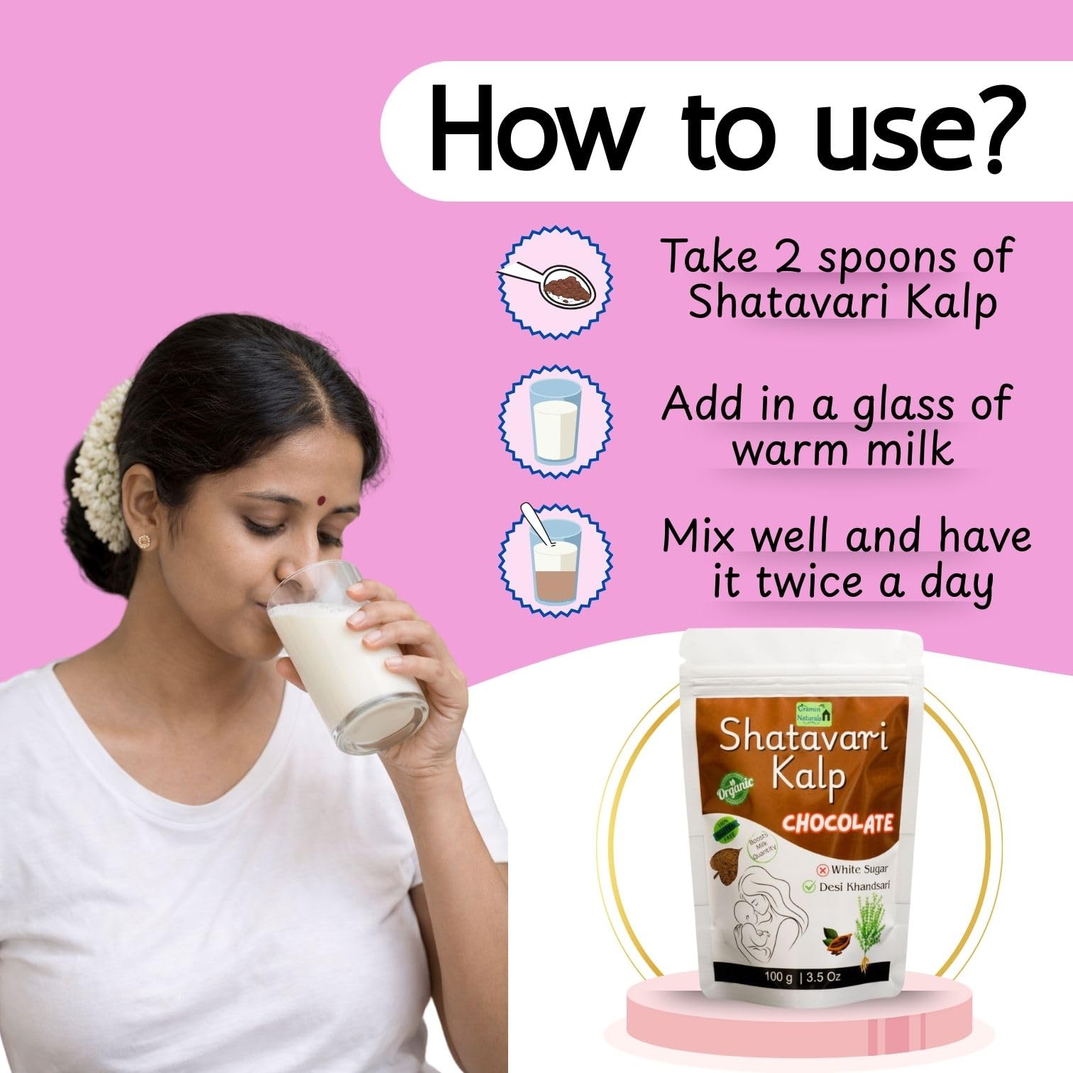 GraminNaturals Organic Shatavari Kalp for Women | Chocolate Flavour | Lactation & Wellness Supplement | Supports Breast Milk Production | Nourishes Lactating Mothers | Made with Desi Khandsari | No Refined White Sugar | 100 g — Amazon image 5