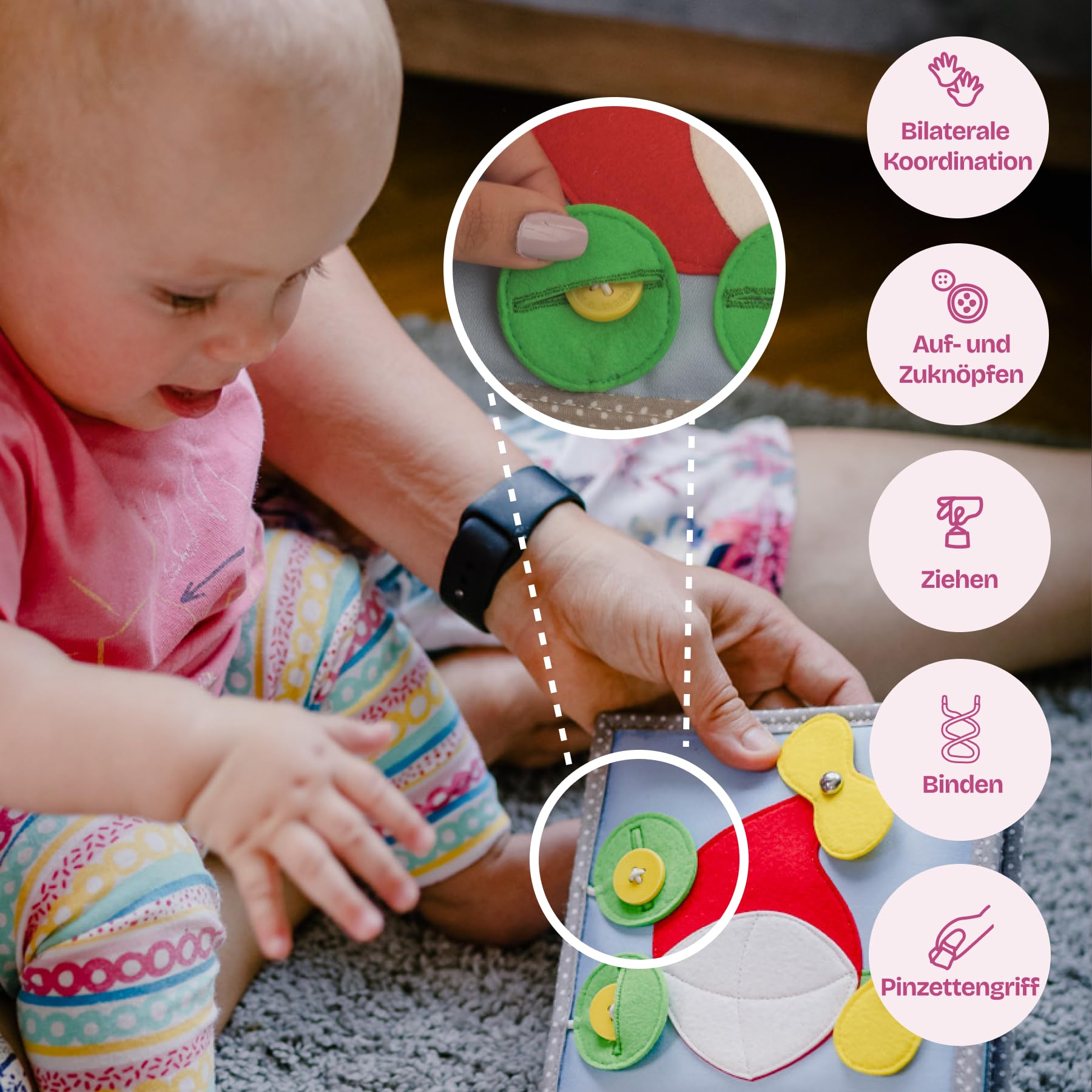 Jolly Designs Mini Quiet Book Peek-a-Boo - Montessori Toys a partir de 6 meses - Promueve la motricidad y la percepción sensorial - Libro de tela para bebés - Libro de fieltro hecho a mano - Perfecto