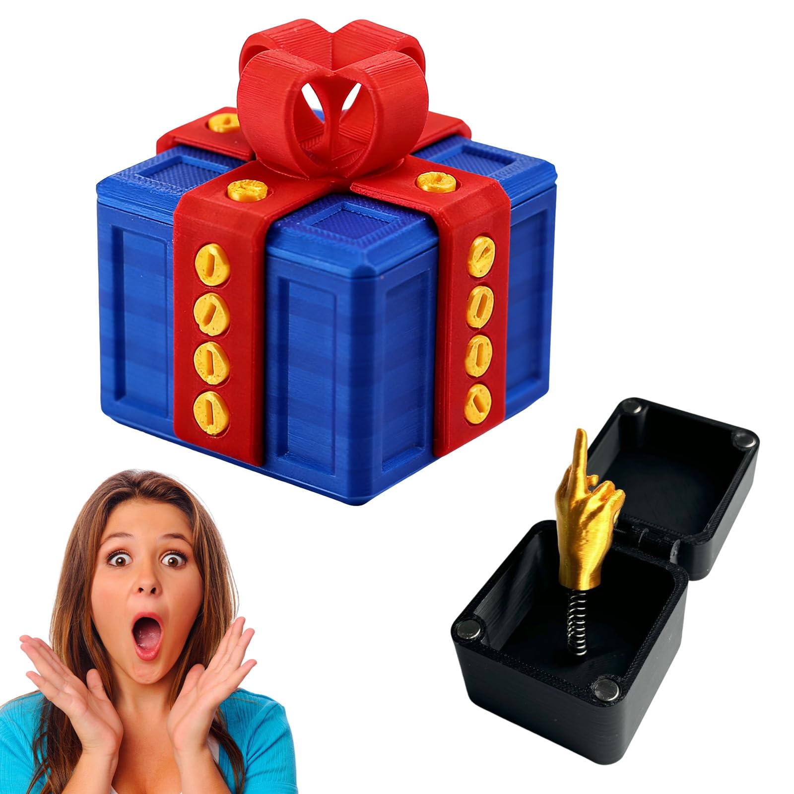 Mtbricey Middle Finger Surprise Gift Box with Screw for Adult，Red Blue